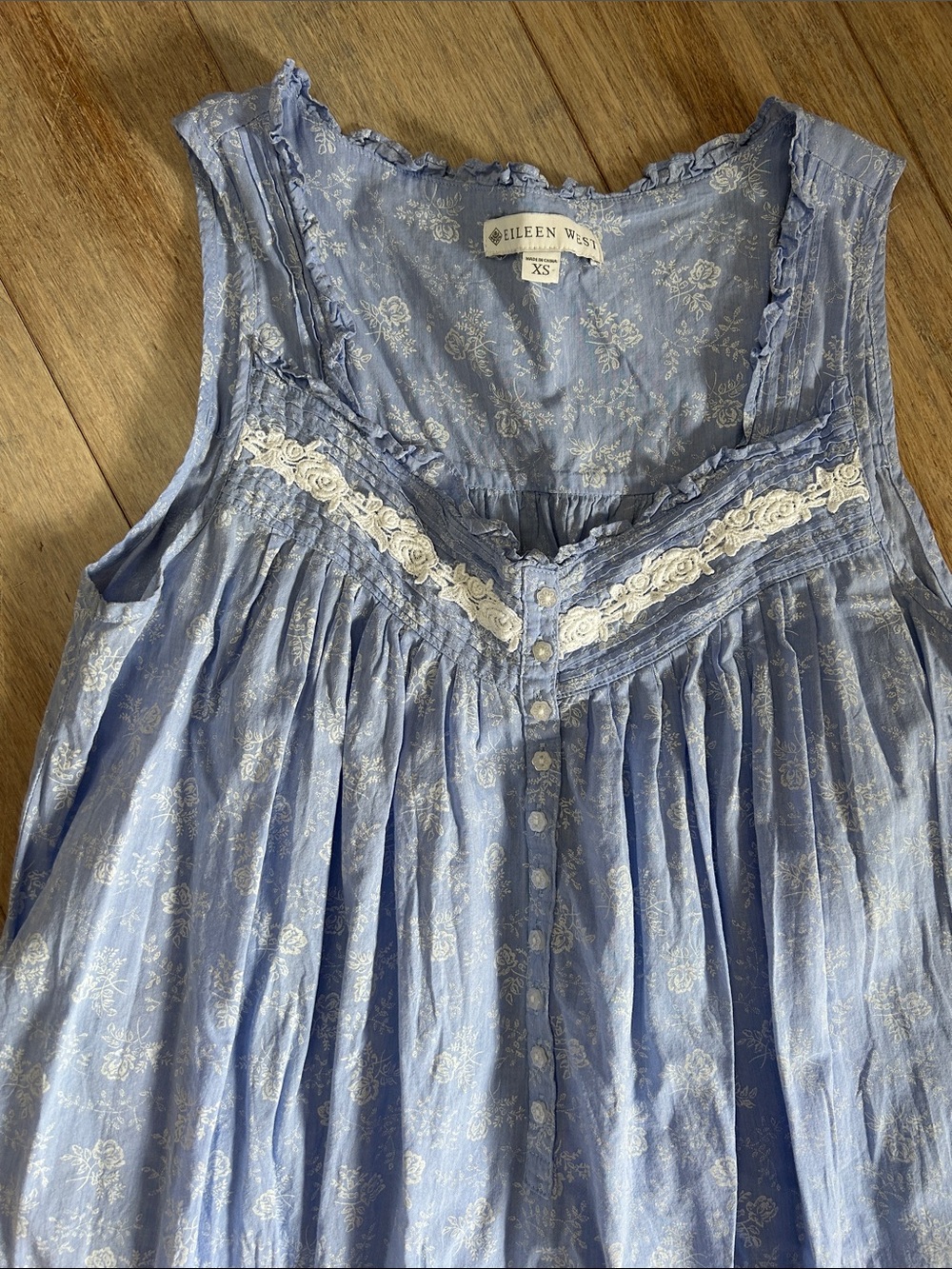Eileen West Light Blue Floral Sleeveless Maxi Nightgown - Picture 2 of 13